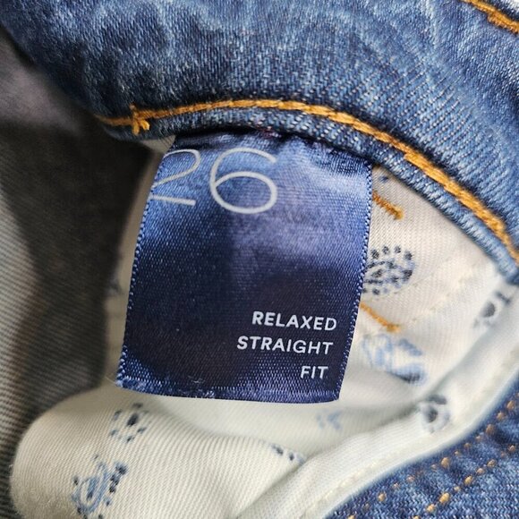 PILCRO Straight Leg Jeans ANTHROPOLOGIE MEDIUM WASH BLUE size 26 Distressed Chic - Picture 7 of 9